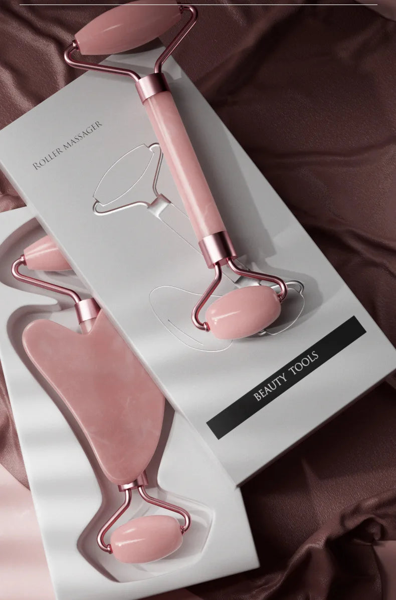 2pcs/set Face Spa Neck Massager For Face Roller Gua Sha Scraper Board Lift Up Wrinkle Remover Eye Care Resin Guasha Set